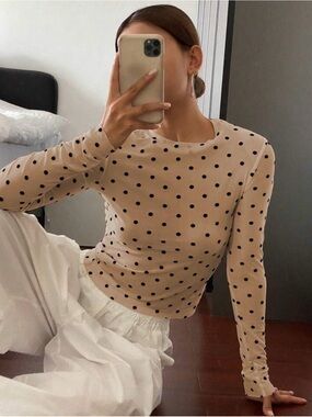 Sheet white and black Polka Dot Long Sleeve Top - Classic Women's Long Sleeve